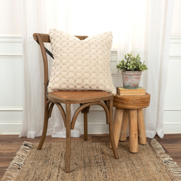 Ivory Looped Cotton Throw Pillow