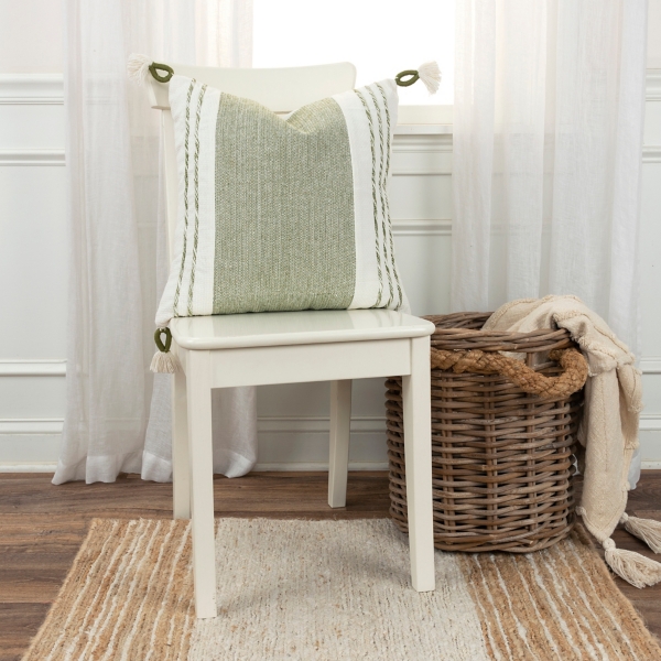 and White Block Loop Throw Pillow