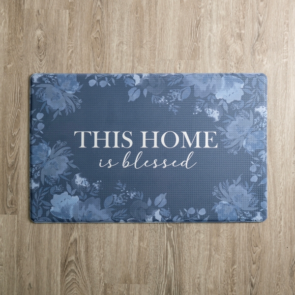 Indigo Floral Blessed Kitchen Mat Kirklands Home