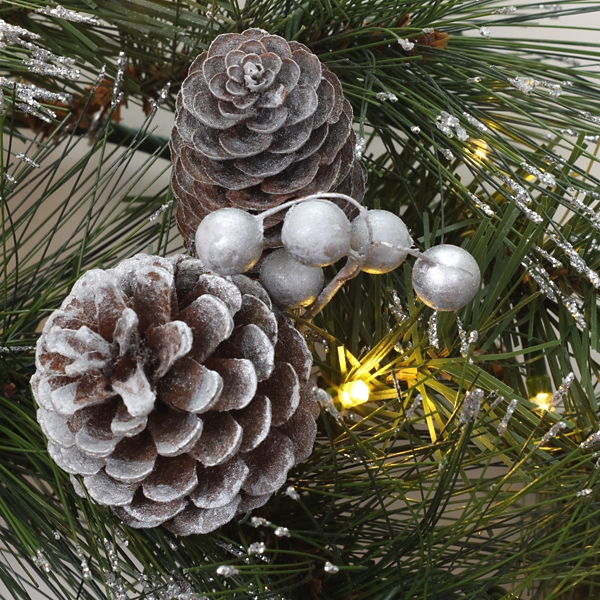 Pre-lit Frosted White Berry and Pinecone Wreath