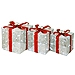 Pre-Lit Silver and Red Gift Boxes, Set of 3