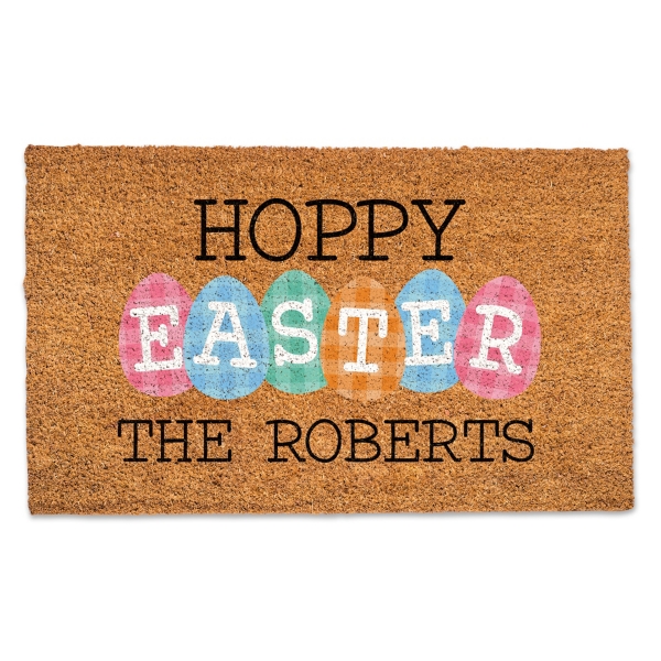 Personalized Hoppy Easter Plaid Eggs Doormat Kirklands Home