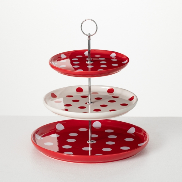 Red and White Polka Dot Tiered Serving Tray Kirklands Home