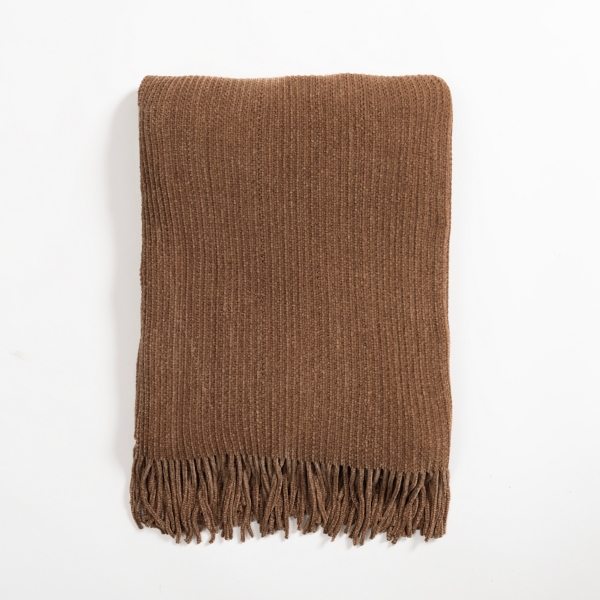 Light Brown Chenille Ribbed Throw | Kirklands Home