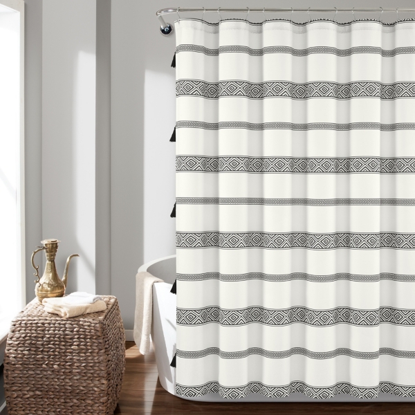 Striped shower curtain black and deals white