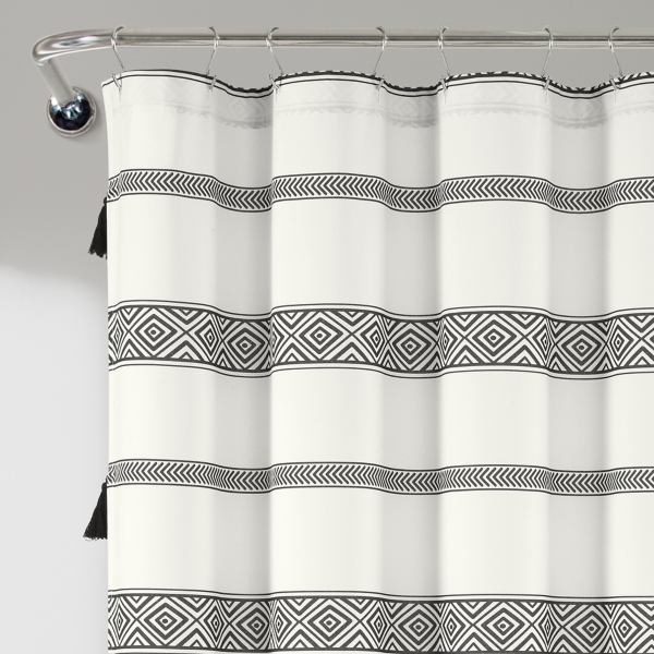 Black and White Striped Boho Shower Curtain
