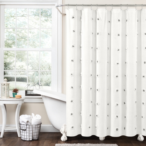 Gray Boho Tufted Circles Shower Curtain