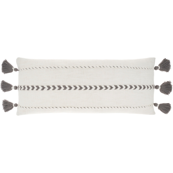 White and Gray Braided Stripe Lumbar Pillow Kirklands Home