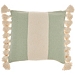 Sage and Ivory Striped Tassel Pillow