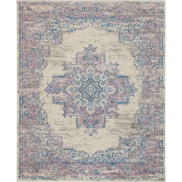 Ivory and Pink Central Medallion Area Rug, 7x9 Kirklands Home