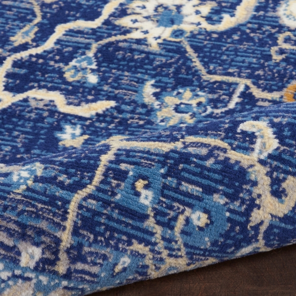 Navy and Beige Botanical Area Rug, 7x9