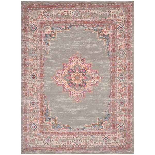 Gray & Pink Central Motif Botanical Area Rug, 9x12 Kirklands Home