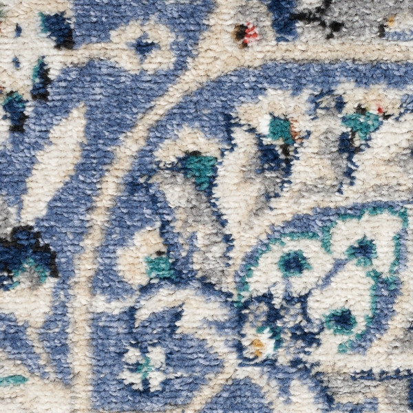 Faded Gray & Blue Floral Medallion Area Rug, 5x7