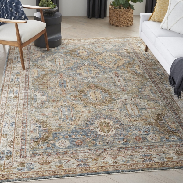 Blue Distressed Multi Medallion Area Rug, 5x7