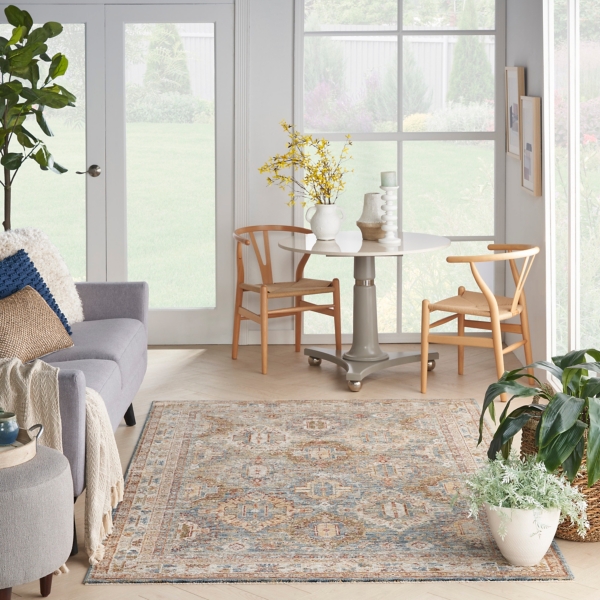 Blue Distressed Multi Medallion Area Rug, 5x7