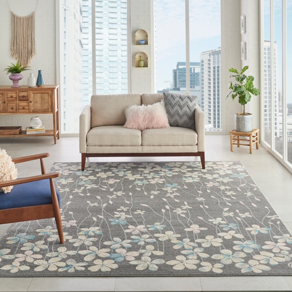Gray Floral Vine Area Rug, 8x10