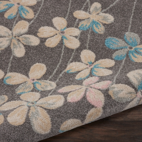 Gray Floral Vine Area Rug, 8x10
