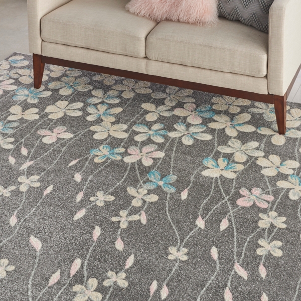 Gray Floral Vine Area Rug, 8x10