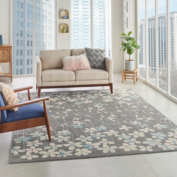 Gray Floral Vine Area Rug, 8x10