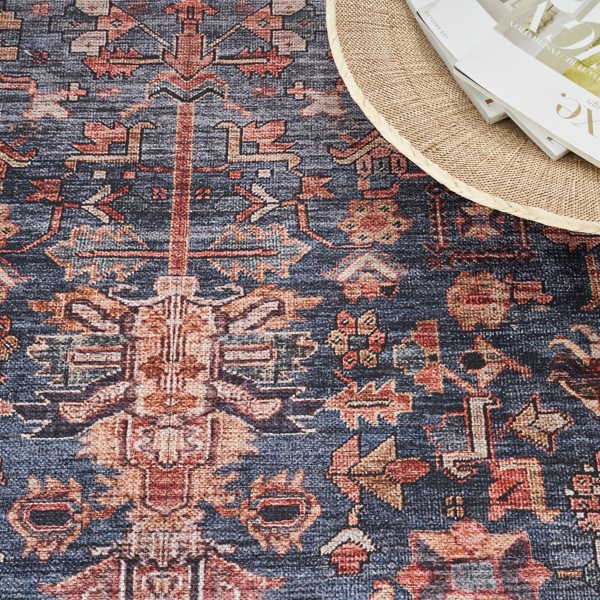 Navy & Brick Botanical Washable Area Rug, 5x7