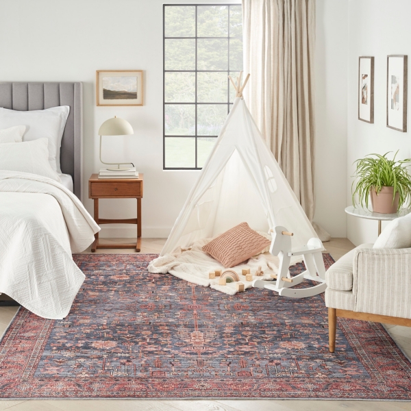 Navy & Brick Botanical Washable Area Rug, 5x7