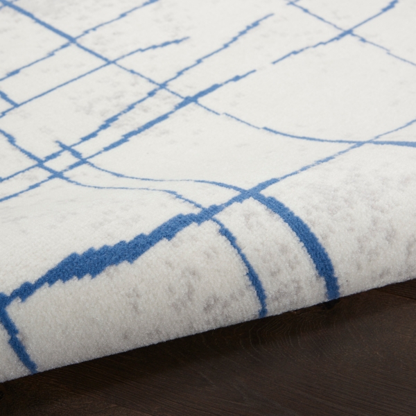 Ivory and Blue Abstract Linear Area Rug, 8x11