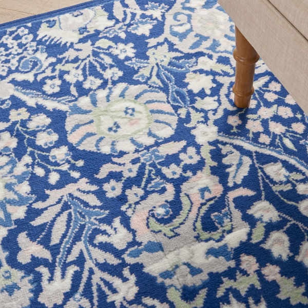 Royal Blue Floral Motif Area Rug