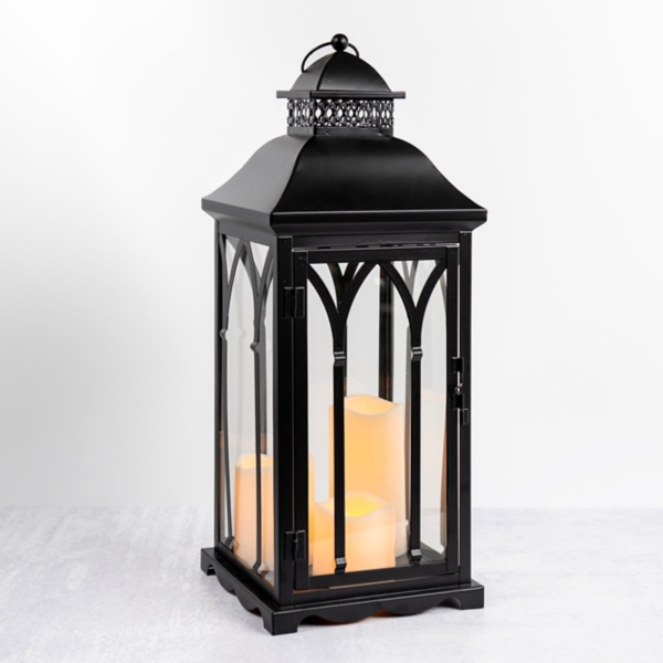 Black Metal Lantern With LED Pillar Candles | Kirklands Home