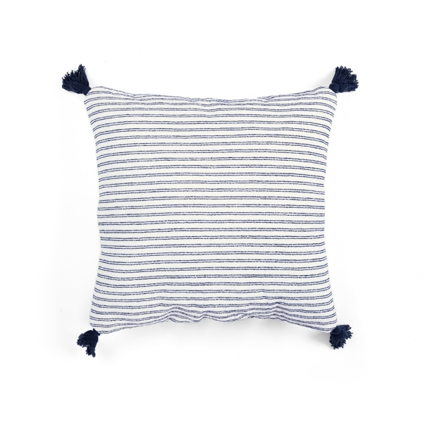 Navy Thin Woven Stripe Tassel Pillow | Kirklands Home