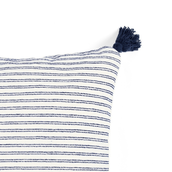 Navy Thin Woven Stripe Tassel Pillow