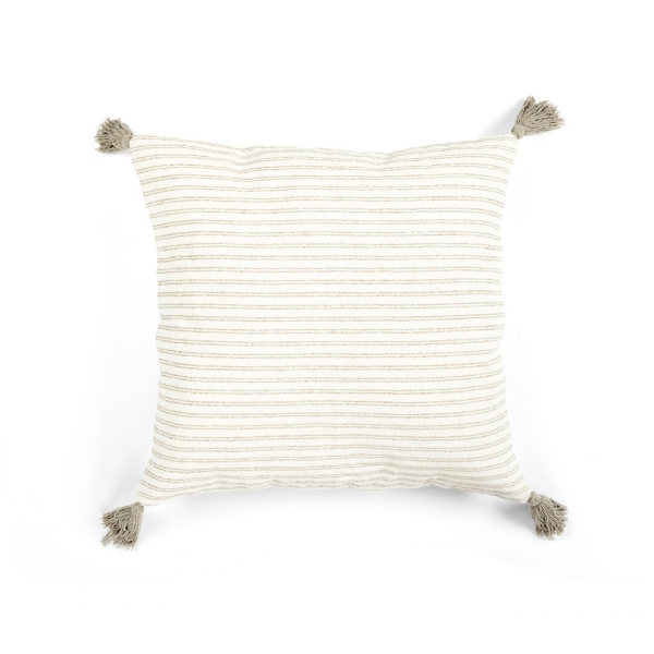 Gray Thin Woven Stripe Tassel Pillow