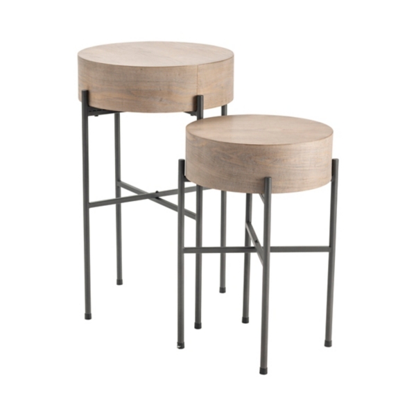 Round Light Wood and Metal Accent Tables, Set of 2 Kirklands Home