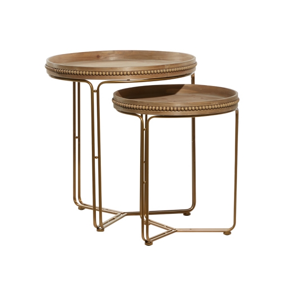 Brown Wood Beaded Nesting Side Tables, Set of 2 Kirklands Home
