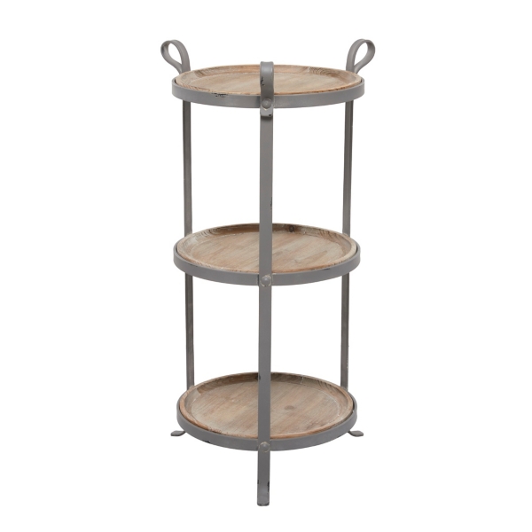 Brown Wood and Gray Metal 3-Tier Side Table