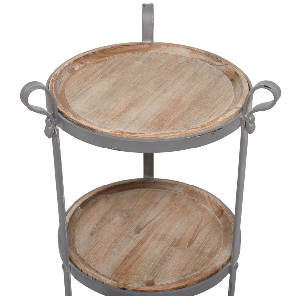 Brown Wood and Gray Metal 3-Tier Side Table