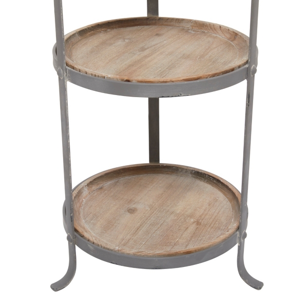 Brown Wood and Gray Metal 3-Tier Side Table