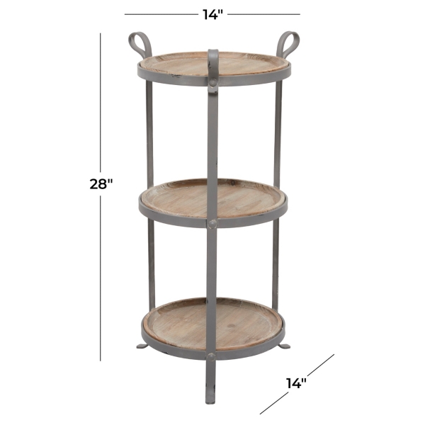 Brown Wood and Gray Metal 3-Tier Side Table