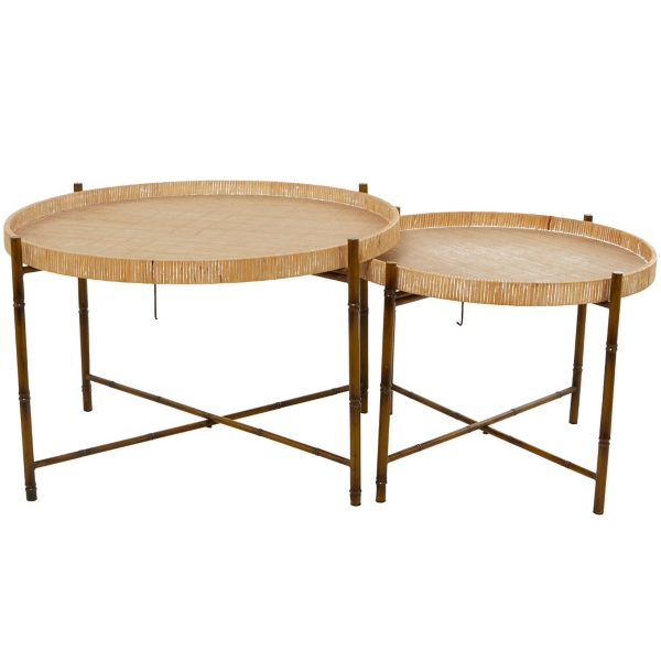 Round Brown Rattan 2-pc. Nesting Coffee Table Set