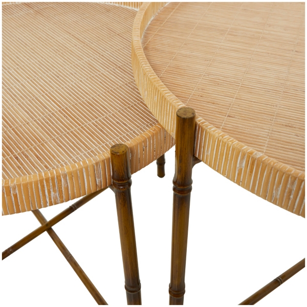 Round Brown Rattan 2-pc. Nesting Coffee Table Set