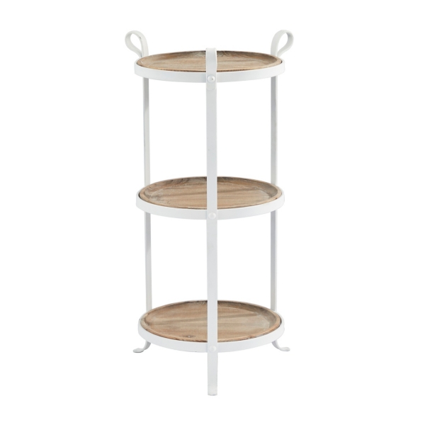 Brown Wood and White Metal 3-Tier Side Table | Kirklands Home