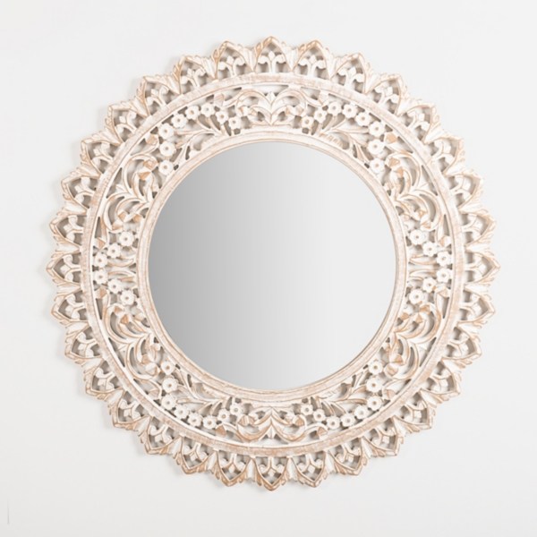 GILDED WOOD MIRROR IN CIRCULAR SHAPE WITH CARVED DECORAT…