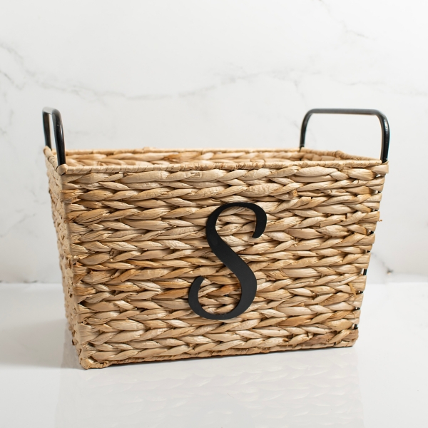 Monogram S Woven Rattan Metal Handle Basket | Kirklands Home