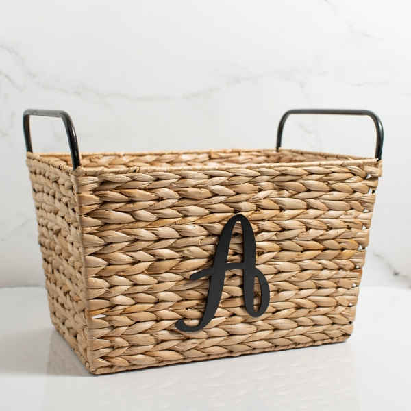 Monogram A Woven Rattan Metal Handle Basket Kirklands Home