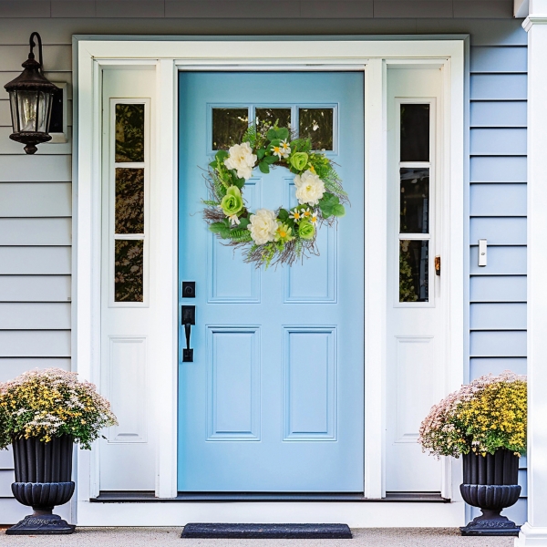 White and Green Mixed Floral Spring Wreath