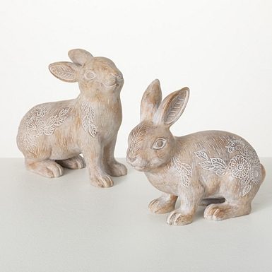 Porcelain Bunny Rabbit Figurine 2 Pieces Set, 3-1/8 in
