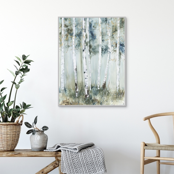 Birch Blue Forest Framed Canvas Art Print