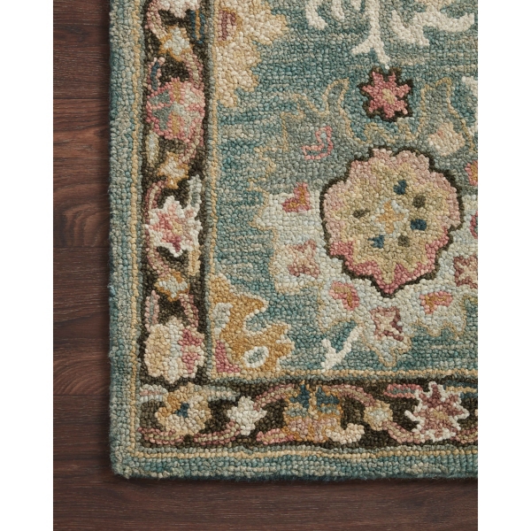 Teal Floral Fernanda Wool Area Rug, 5x7