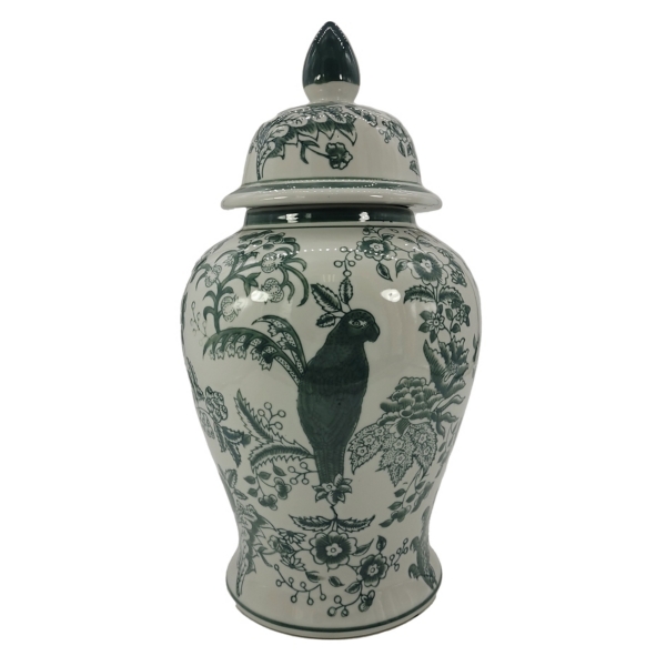 Green Ceramic Chinoiserie Jar
