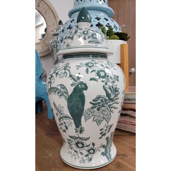Green Ceramic Chinoiserie Jar