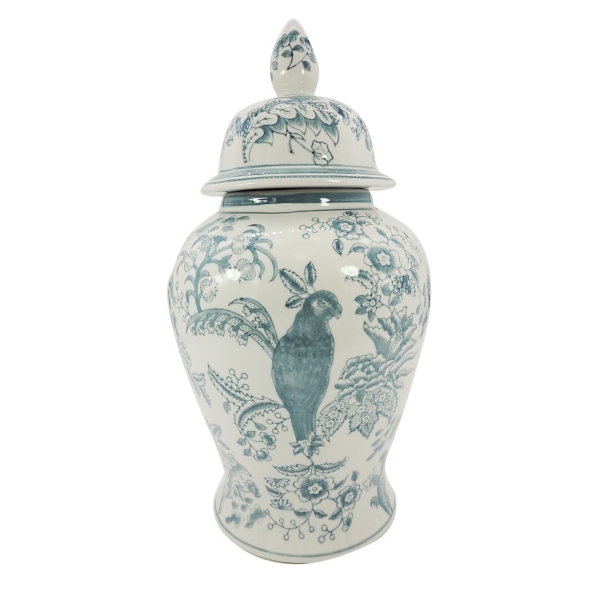 Light Blue and White Ceramic Chinoiserie Jar